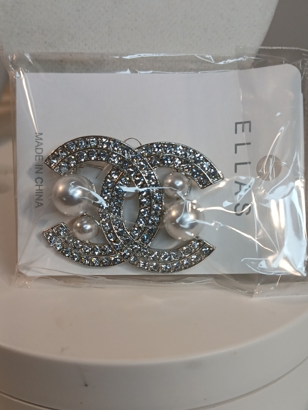 Crystal & Faux Pearl Interlocking Circle Brooch - Silver-Tone